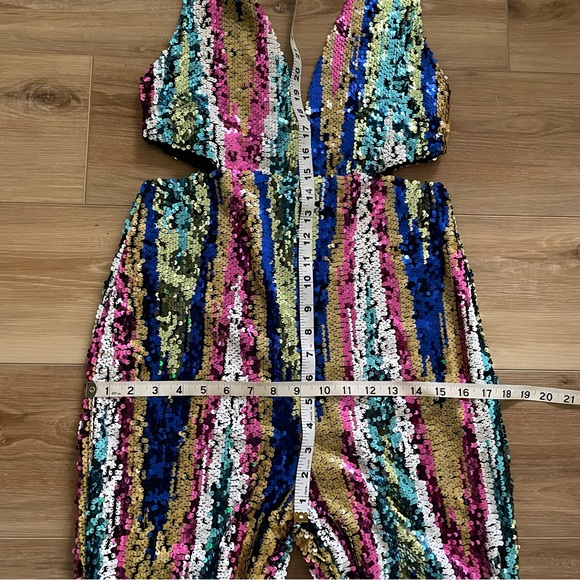 NWT Nasty Gal Stripe Sequin Halterneck Cut Out Jumpsuit - Picture 10 of 15